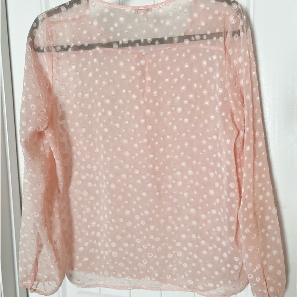 J Crew Womens Pullover Sheer Blouse Size Small Light Pink Tie Front Polka Dot - Picture 2 of 4